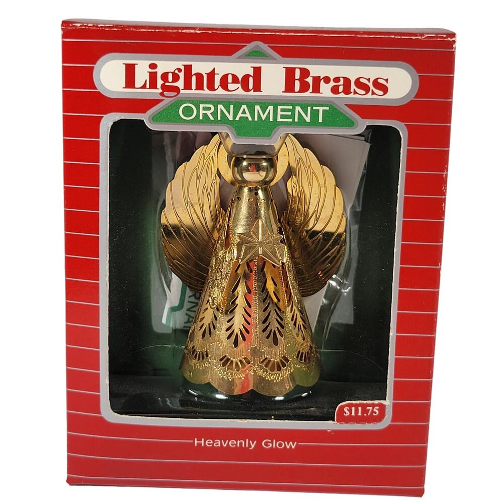 Vintage Hallmark Keepsake Magic Lighted Brass Angel Ornament Heavenly Glow 1988